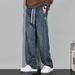 Blue Jeans Men's Spring And Summer Trendy Brand Washed Distressed Wide For Teenagers, Loose Straight Leg Long Pants_mkmklike.com