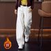 ELLE This Year's Trendy Hot Item Fleece-Lined Thickened Denim Wide-Leg For Women 2025 Winter New Small Size Narrow Version_mkmklike.com