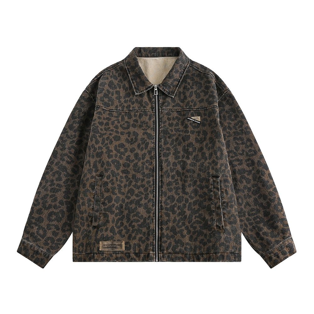 Pulse Pulse Leopard Print Denim Jacket European American Trendy Brand Men's Punk Spring And Autumn Loose Casual Washed Cardigan_mkmklike.com