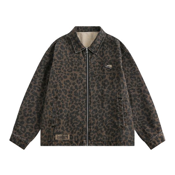 Pulse Pulse Leopard Print Denim Jacket European American Trendy Brand Men's Punk Spring And Autumn Loose Casual Washed Cardigan_mkmklike.com