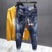 Patchwork Jeans Men's Unique Trendy Vintage Motorcycle Riding Slim Fit Skinny Pants Men_mkmklike.com