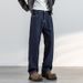 Primary Color Thickened Lyocell Blue Original Cow Black Straight Style Trendy Brand Men's Jeans Mid-waist Trendy Brand Line Design_mkmklike.com
