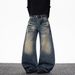 "Graffiti-Stitch Wide-Leg Jeans – Hip-Hop Distressed Denim With Custom Lettering (S-3XL, Vintage Blue/Black)"_mkmklike.com