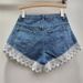 Women's Clothing Slim Stitching Lace Wide Leg A Line Raw Edge Denim Shorts Women's Hot Pants Trend_mkmklike.com
