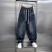 Men's Distressed Denim Jeans – Relaxed Straight Fit High Street Pants With Drawstring Waist (Blue, M-Xxxl)_mkmklike.com