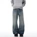 American Style Trendy Design Lightning Pattern Washed Denim Pants Men's Cleanfit Distressed Straight-Leg_mkmklike.com