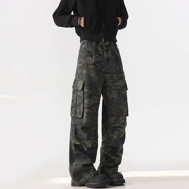 Foreign Trade American High Street Camouflage Multi-pocket Overalls Men's Trendy Brand Retro Wide-leg Versatile Straight Jeans_mkmklike.com