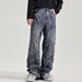 American Style Dirty Wash Split Deconstructed Jeans Men's High Street Trendy Brand Straight Pants Loose Design Wide-Leg_mkmklike.com
