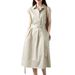 Literary Leisure Temperament Loose Large Size Women's Clothing Solid Color Waist Slimming Shirt Dress Midi Dress_mkmklike.com