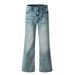 Men's Clothing Vintage Washed Blue Flared Jeans For Men & Women, Slim Fit, Stacked Hem, High Waist, Comfortable Cotton Denim Pants_mkmklike.com