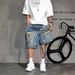 Men's American Style Hand Painted Graffiti Print Ripped Denim Shorts Summer Fashion Loose Fit Five Point Jeans_mkmklike.com