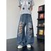 High Waisted Printed Ripped Denim Jeans Loose Fitting Slimming Straight Leg Wide Leg Pants For Men And Women Spring Summer_mkmklike.com