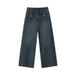 Vintage Blue High-Waisted Wide-Leg Jeans For Women - Distressed Denim With Raw Hem & Utility Pockets - Comfortable Cotton Trousers For Casual_mkmklike.com