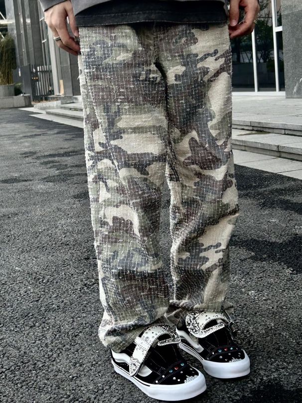 Men's Clothing American Heavy Duty Washed Distressed Camouflage Men's Versatile Loose DirtyFit Style Straight Casual Pants_mkmklike.com