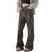 American Leopard Print Jeans For Women And Men, A Niche Spring Fashion Brand, Wide Leg Loose Hanging, Floor Length_mkmklike.com