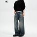 Men's Clothing Vintage American Washed Denim Jeans - Relaxed Straight Leg With Cat Whiskers & Distressed Details For Men & Women (Dark Blue)_mkmklike.com