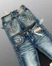 Style Blue Embroidered Cross Pattern Street Haruku Casual Hip Hop Men And Women Y2k American Retro Jeans 250226_mkmklike.com