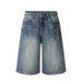 Men's Lightning Pattern Cropped Denim Shorts Summer High End American Workwear Wide Leg over the Knee Straight Leg Eight Point Pants_mkmklike.com
