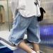 Men's Ripped Jeans mid Length Shorts Summer Washed Loose Fit American Trendy Brand Street Style Frayed Edges Five Point Shorts_mkmklike.com