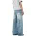 Unisex American Retro Distressed Ripped Washed Denim Jeans Loose Fit Vintage Straight Leg Pants Wide Leg Versatile Instagram Style_mkmklike.com