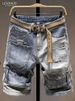 Men's Distressed Denim Shorts Stylish Patchwork Cargo with Multiple Pockets Sizes 28 to 36_mkmklike.com