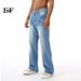 EF JEANS | 2024 New American High Street Whitening Lightning Crack Slightly Washed Light Blue Jeans Straight_mkmklike.com