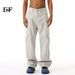 EF JEANS | 2024 New American Solid Color Large Pocket Overalls Light Grey Casual Loose Straight Jeans_mkmklike.com