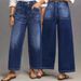 Women's Clothing Relaxed Wide-Leg Jeans - Vintage-Inspired Mid-Rise Stretchy Denim Pants In Classic Blue & Black_mkmklike.com