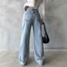 High-Waisted Retro Draped Denim Jeans for Women Wide Leg Loose Straight Leg Trousers_mkmklike.com