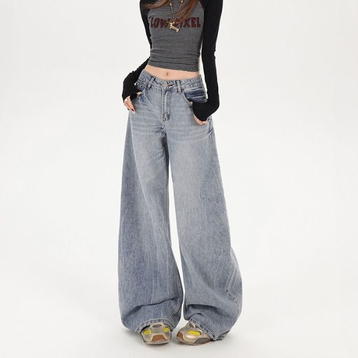 2026 Retro New Heavy-washed Low-waist Loose Wide-leg Straight Jeans For Women_mkmklike.com