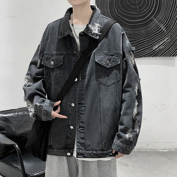 Pulse Pulse Men's Denim Loose Fit High-End Style Cool European American High Street Hip-Hop Spring And Autumn Ripped Jacket_mkmklike.com