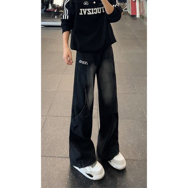 Men's Deconstructed Patchwork Jeans Straight Leg Loose Fit Wide Leg American High Street Style Trendy Cool Retro Washed Trousers_mkmklike.com