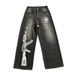 Streetwear Vintage Washed Jeans – Gun Print Distressed Denim | Loose Fit Straight Leg | High Waist | S-XL_mkmklike.com