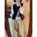 Chicco Early Autumn Full Set Outfit French Fashion Layered Denim Vest Embroidered Loose Shirt + High Waist Wide Leg Pants_mkmklike.com