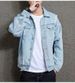 Men's Denim Jacket With Distressed Details – Oversized Boyfriend Fit, Casual Streetwear, Unisex Couple Outfit (Light Blue, S-XXXL)_mkmklike.com