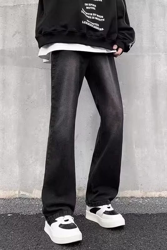 Loose Straight Leg Micro Flared Jeans For Men In Spring Autumn, Stylish High-End Trendy American Street High Pants, And_mkmklike.com