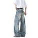 Streetwear Fleece-Lined Jeans – Washed Cleanfit Bamboo Texture Relaxed Trousers (Men's Winter Straight-Leg Denim With Curved Hem)_mkmklike.com