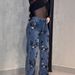 Retro Rose Print Jeans – High-Waisted Straight Leg Pants With Embroidered Sequins For Edgy Glam Fashion Trends_mkmklike.com