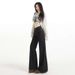 American-style Denim Flared Jeans Women, Dark Blue, Non-tight-fitting, Casual Straight-leg Bell-bottom Pants, Available_mkmklike.com