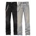 Men's Rhinestone Embellished Stretch Jeans – Streetwear Straight Leg Denim With Vintage Wash & Comfort Fit (Light Blue/Black) – S To XL_mkmklike.com