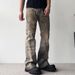 Distressed Cleanfit Digital Print Flared Jeans For Men & Women - Vintage Stitch Detail Slim Straight Leg Denim Pants_mkmklike.com