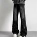 Men's Black Flared Cargo Jeans – High Street Style With Patchwork Design, Straight Leg Loose Fit For Trendy & Cool Look (S-3XL)_mkmklike.com