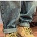 Men's High-End Trendy Distressed Patch Harem Pants Loose Straight Leg Jeans Cool Stylish Tapered Dad Pants_mkmklike.com