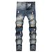Men's Straight Fit Distressed Denim Jeans - Classic Blue Washed Cotton Trousers For Casual Wear_mkmklike.com