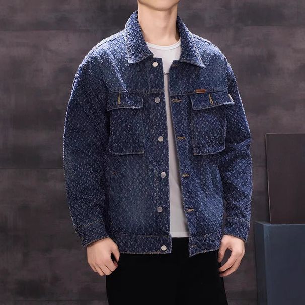 Vintage Washed Denim Jacket – Oversized Distressed Coat With All-Over Print, Unisex Streetwear Essential_mkmklike.com
