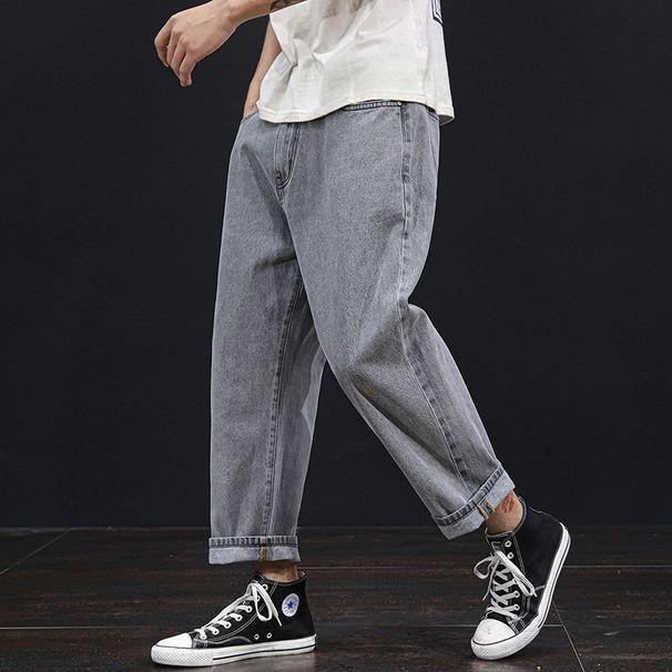 Factory Direct Sales Trendy Brand Solid Color Nine Points Wide-leg Dad Pants Men's Plus Fat Plus Size Loose Harlan Jeans 9 Points_mkmklike.com