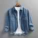 Men's Casual Checkered Denim Long Sleeved Shirt_mkmklike.com