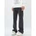 Nordmann American Style Frayed Edge Patchwork Jeans For Men, Stylish Versatile Slimming Black Casual Pants, Loose Straight-Leg_mkmklike.com