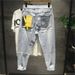 Men's Clothing Street Washed Distressed Ripped Jeans For Men Spring And Autumn Straight High Street Vibe Style Handsome Long Pants_mkmklike.com