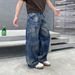 Unisex Baggy Jeans In Frost Blue Wash – Oversized Straight-Leg Vintage Denim Pants With Distressed Detailing_mkmklike.com